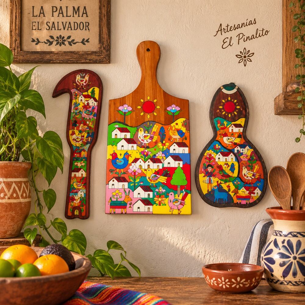 Artesanias El Pinalito La Palma El Salvador Folk Art Wood 3 Pc Set